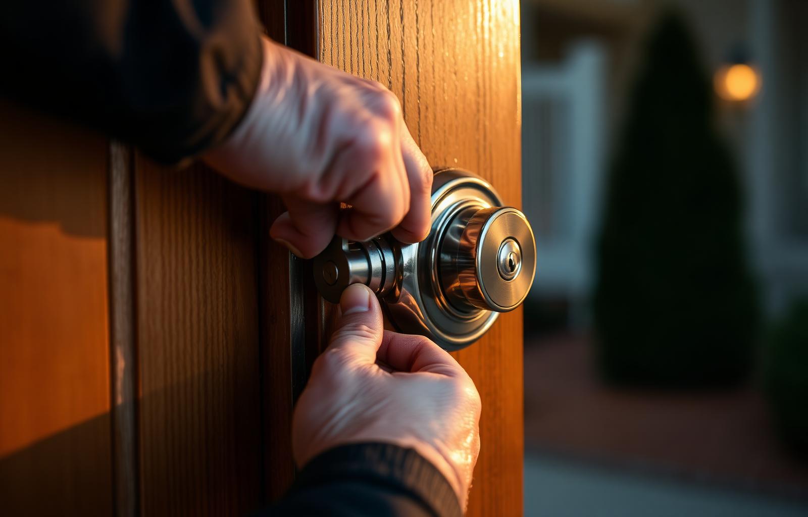 Professional locksmith in Cary, NC working on a residential deadbolt